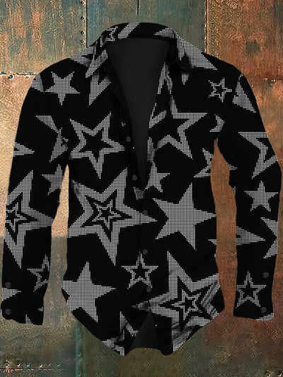 Men's Star Pattern Printed Casual Fashion Collar Long Sleeve Shirt