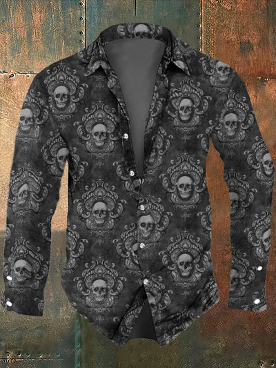 Men's Abstract Skull Art Printing Long Sleeve Shirt