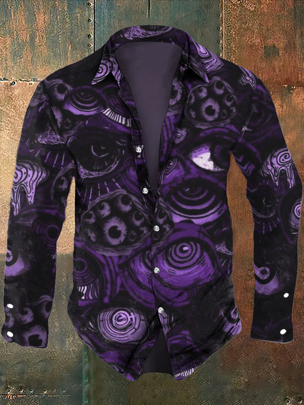 Men's Abstract Purple Eyes Art Printing Long Sleeve Shirt