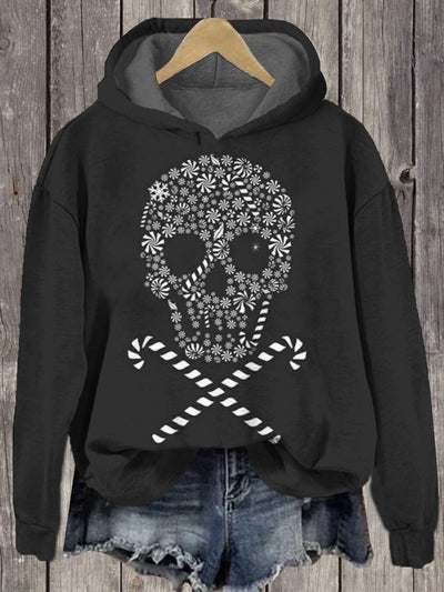 Unisex Candy Canes And Skull Print Long Sleeve Hoodie