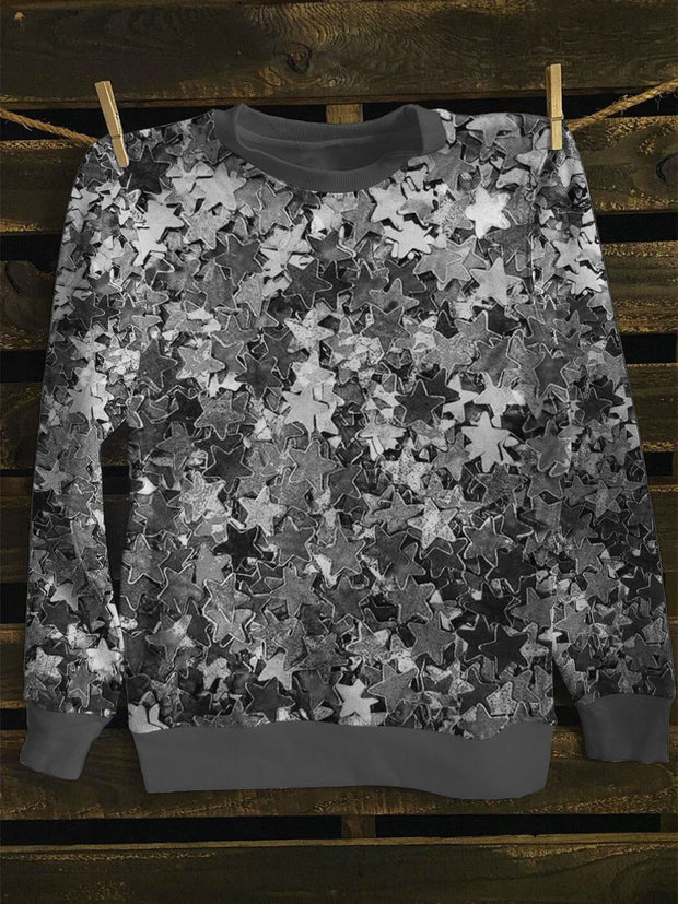 Unisex Star Sequins Print Long Sleeve Sweatshirt