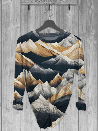 Unisex Mountain Printed crew neck casual long T-shirt