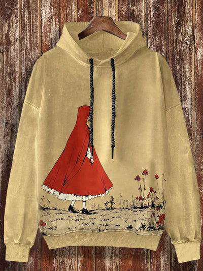 Unisex Girl In Red Print Christmas Casual Hooded Sweatshirt