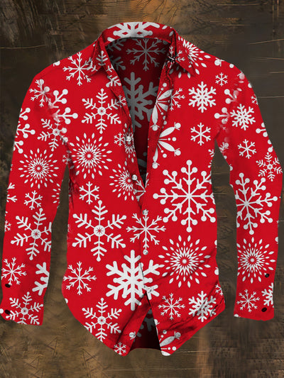 Men's Retro Christmas Snowflake Print Long Sleeve Shirt