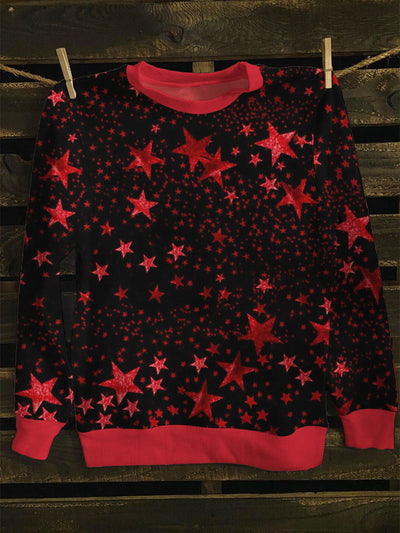 Unisex Red Star Pattern Print Long Sleeve Sweatshirt