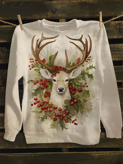 Unisex Vintage Christmas Reindeer Print Casual Sweatshirt