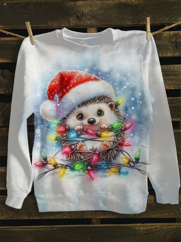 Unisex Christmas Cute Hedgehog Print Casual Sweatshirt