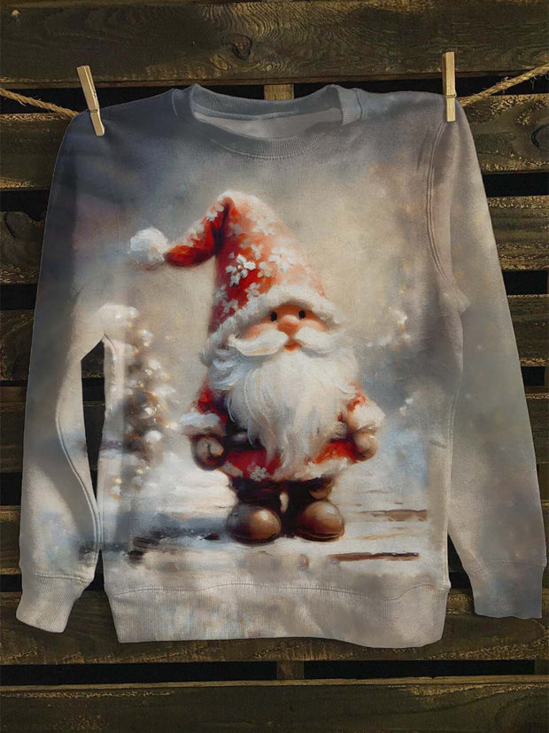 Unisex Vintage Christmas Cute Gnome Print Casual Sweatshirt