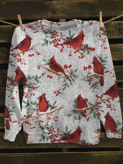 Unisex Red Bird Printed Casual Sweatshirt