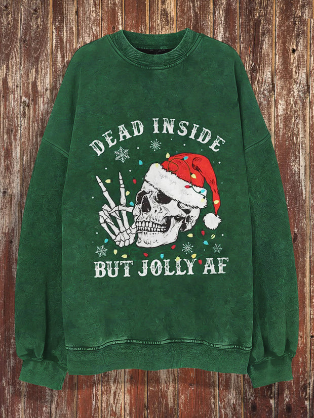 Unisex Christmas Skull Print Punk Crew Neck Casual Sweatshirt