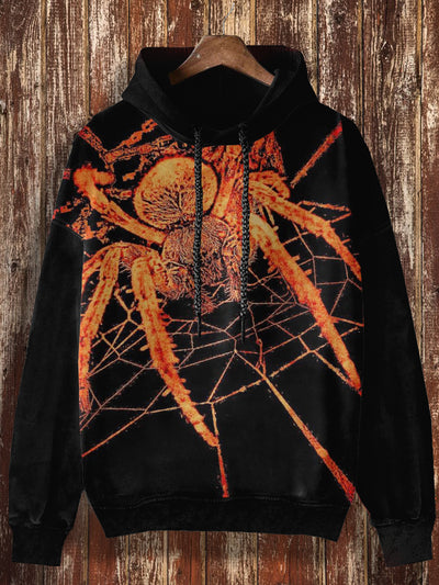 Unisex Scary Spider Print Punk Casual Hooded Sweatshirt