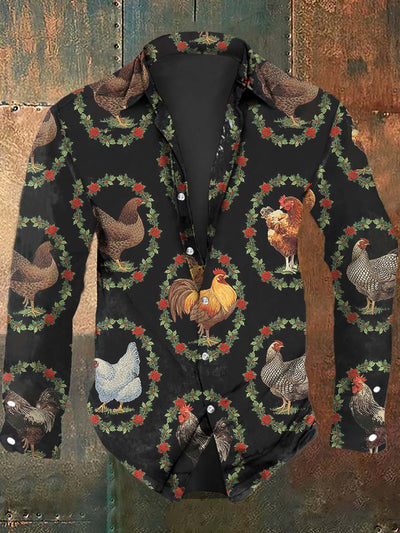 Men's Chicken Print Casual Long Sleeve Shirt