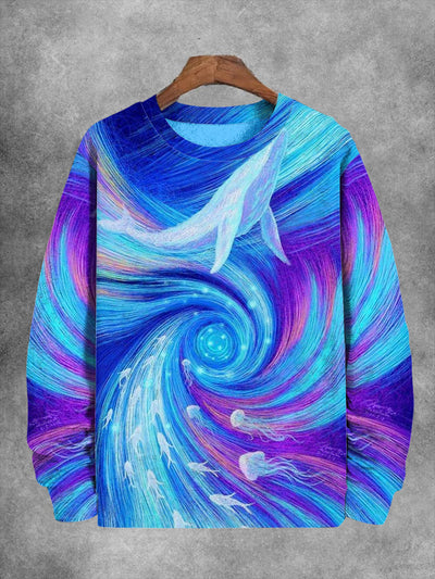 Unisex Whales And Jellyfish Line Print Long Sleeve Sweatshirt