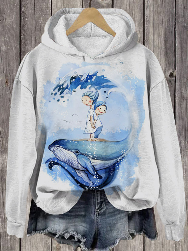 Unisex Surf Kid And The Whale Print Long Sleeve Hoodie