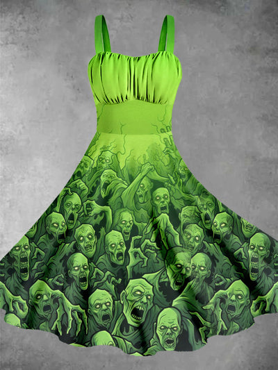 Mutated Zombies Print Punk Sleeveless Midi Dress