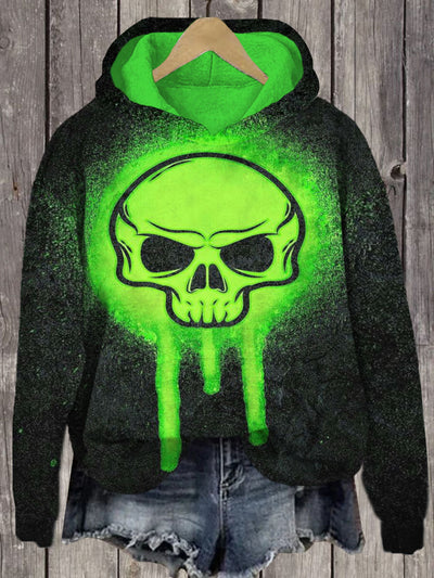 Unisex Green Skull Print Long Sleeve Hoodie