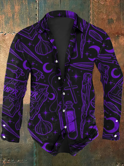 Men's Abstract Garlic Medicine Line Drawing Art Printing Long Sleeve Shirt