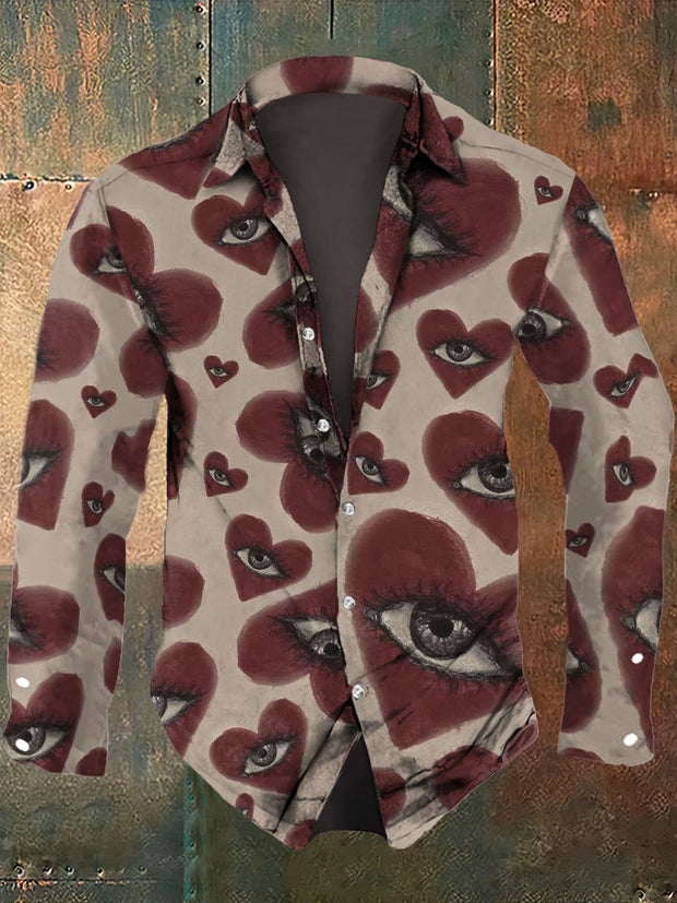 Men's Abstract Love And Eyes Art Printing Long Sleeve Shirt