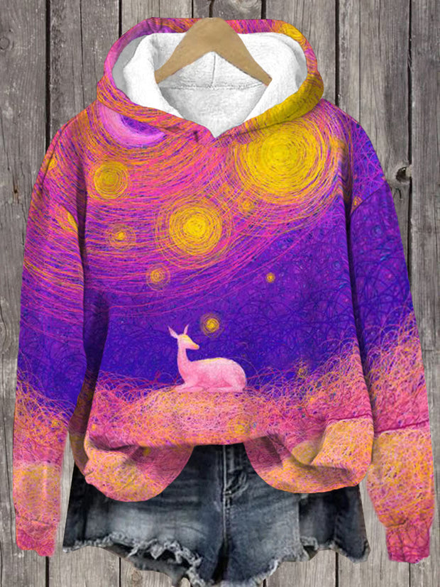 Unisex Dream Elk Line Print Long Sleeve Hoodie