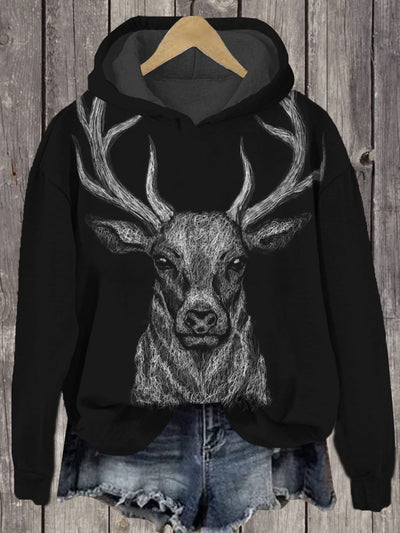 Unisex Reindeer Print Long Sleeve Hoodie