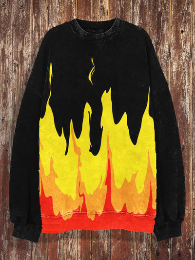 Unisex Fire Print Crew Neck Casual Sweatshirt