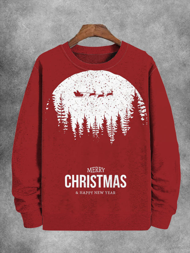 Unisex Sleigh Riding Santa Claus Print Long Sleeve Sweatshirt