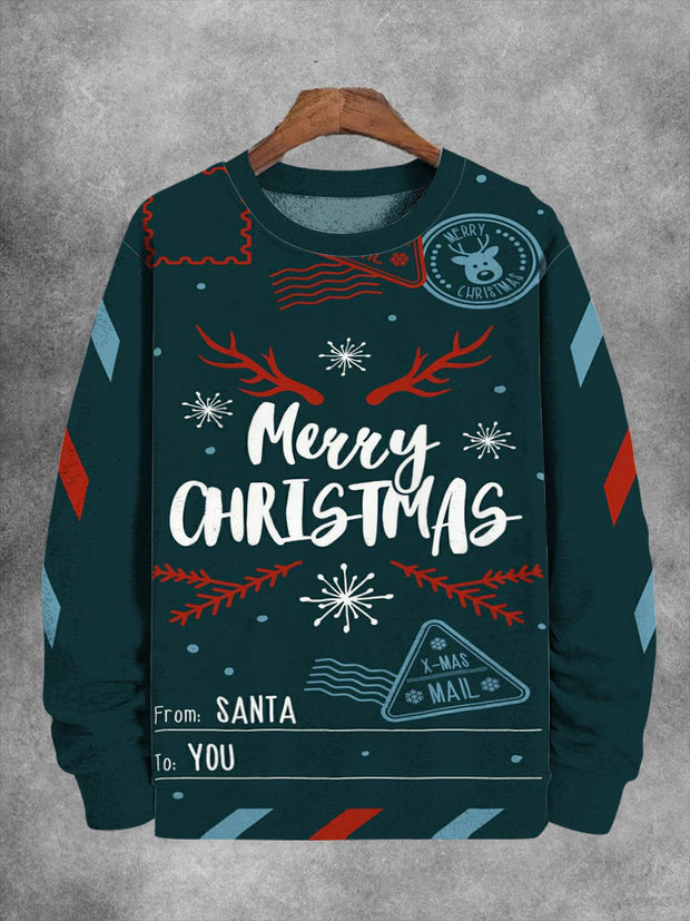 Unisex Merry Christmas Mail Graphic Print Long Sleeve Sweatshirt