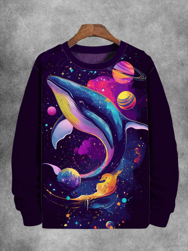 Unisex Colored Whale Print Long Sleeve Sweatshirt