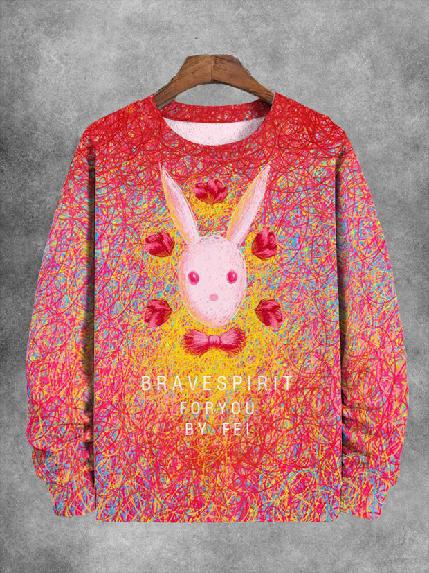 Unisex Line Rabbit Print Long Sleeve Sweatshirt