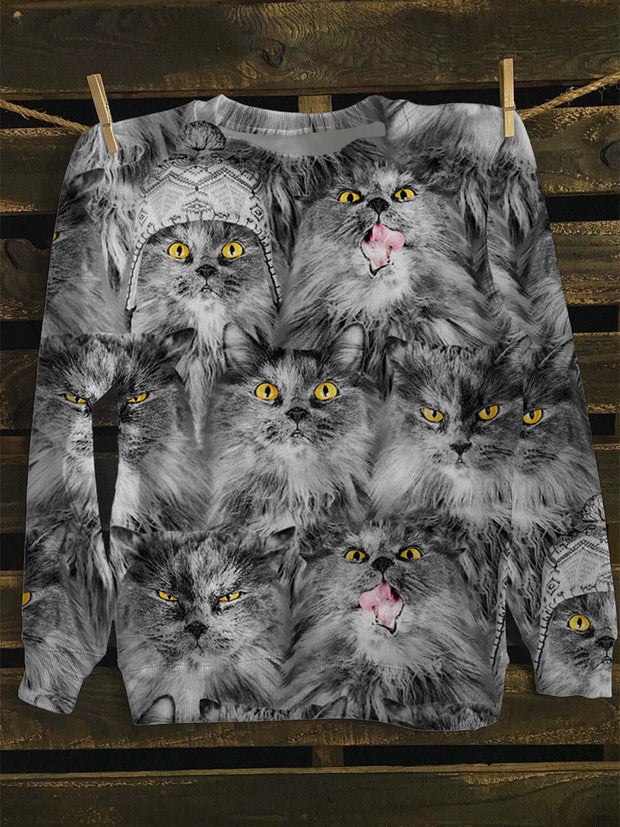 Unisex Cute Cat Print Casual Sweatshirt