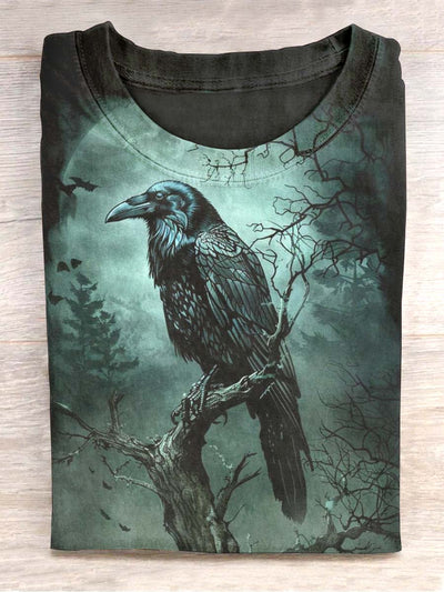 Unisex Night Raven Print Casual T-shirt