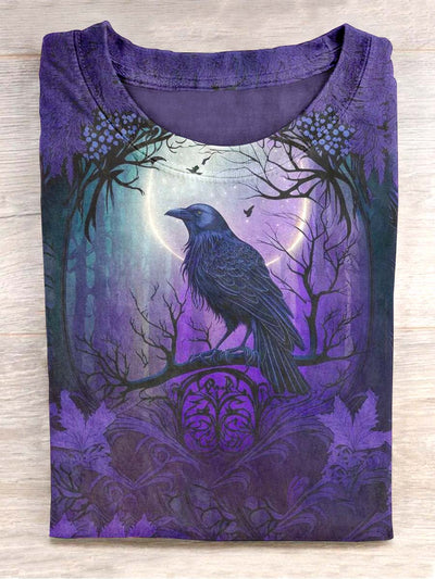 Unisex Night Raven Print Casual T-shirt