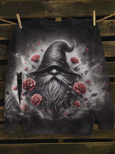 Unisex Rose Gnome Print Casual Sweatshirt