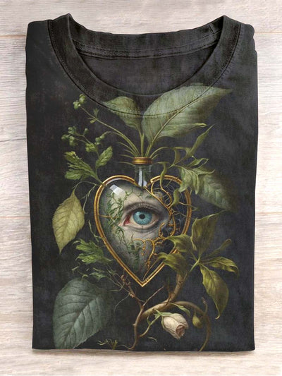 Unisex Green Plant Abstract Eyes Print Casual T-shirt