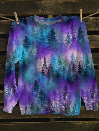 Unisex Luminous Forest Print Casual Sweatshirt