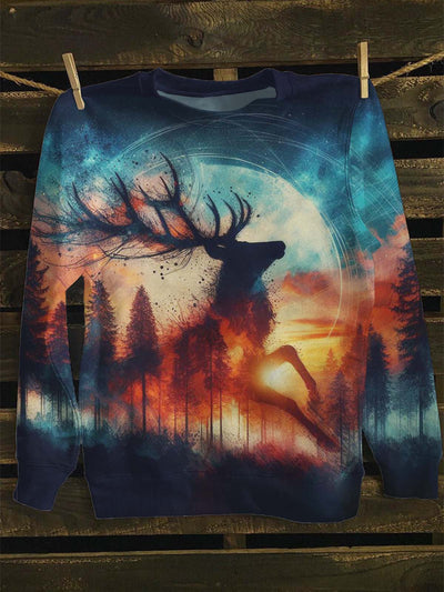 Unisex Gradient Abstract Reindeer Print Casual Sweatshirt