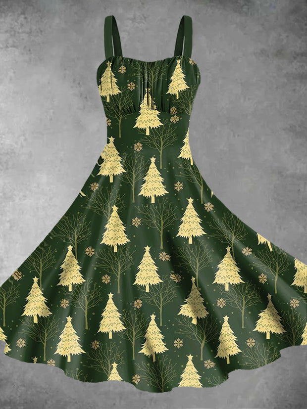 Women's Christmas Tree Print Design Pinafore Dresses