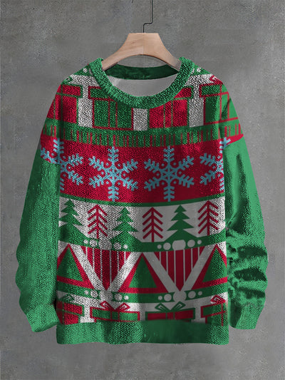 Vintage Fantasy Christmas Art Print Casual Knit Pullover Sweater