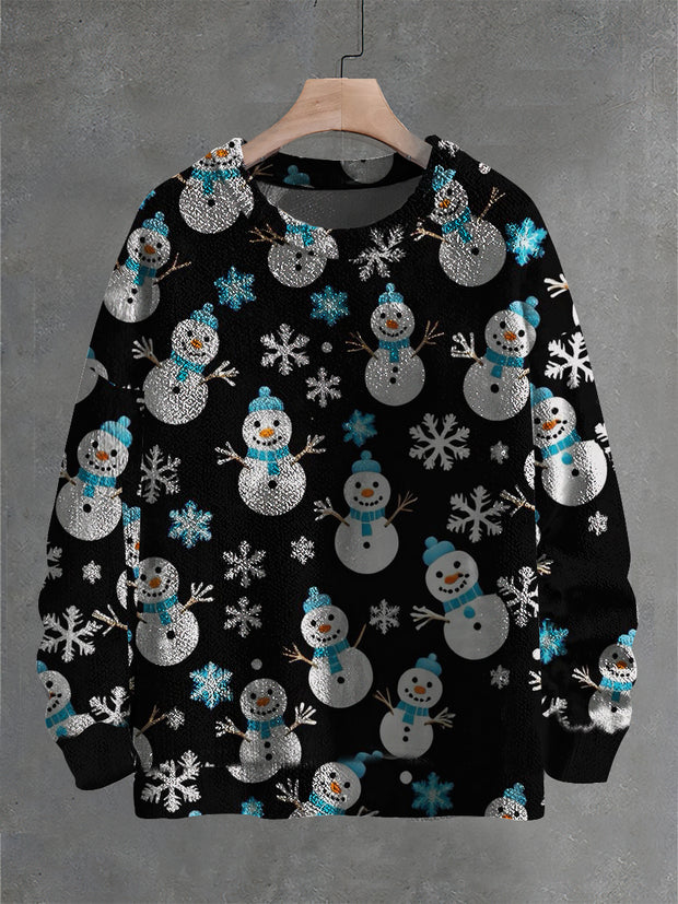 Vintage Snowboy Art Print Christmas Casual Knit Pullover Sweater