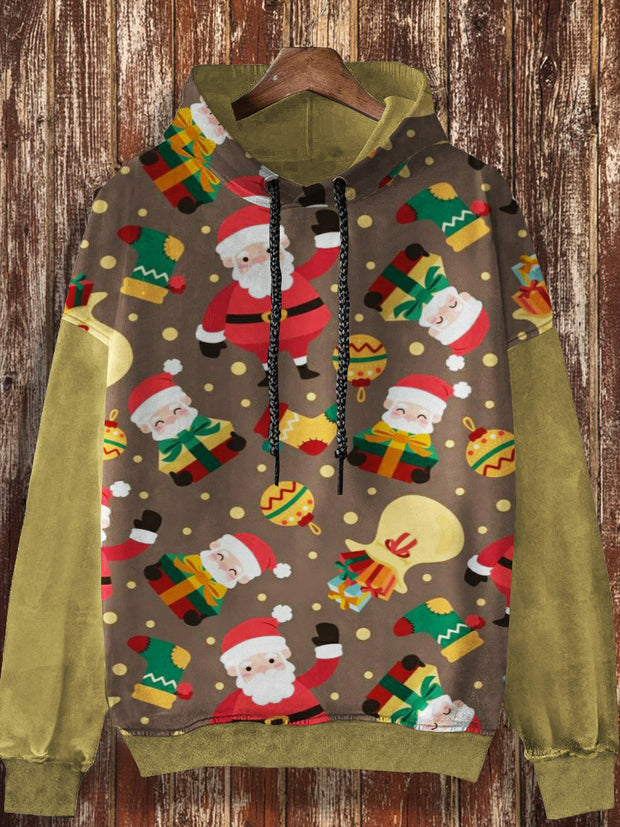 Unisex Christmas cartoon pattern retro printed casual fashion long sleeved loose hooded sweatshirt