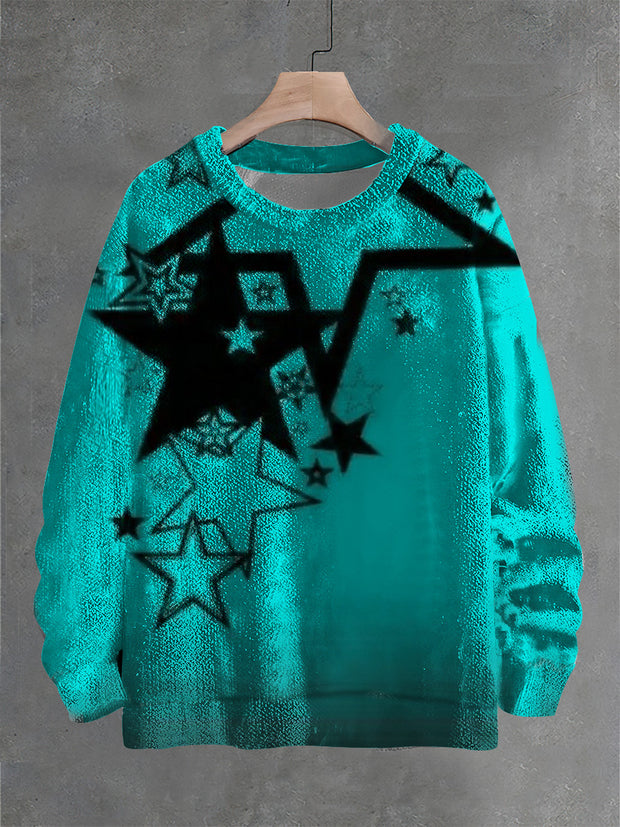 Vintage Fantasy Five-pointed Star Art Print Casual Knit Pullover Sweater