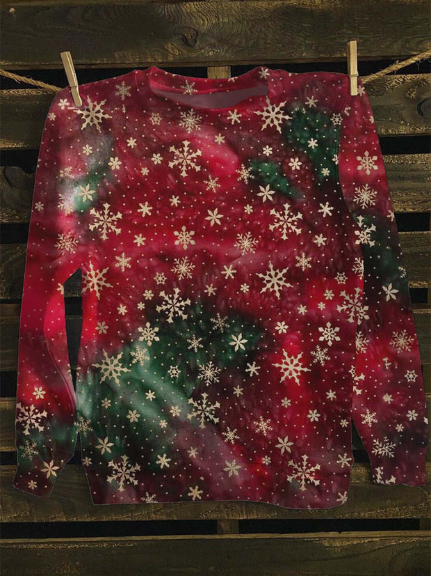 Unisex Christmas Gradient Snowflake Print Casual Sweatshirt