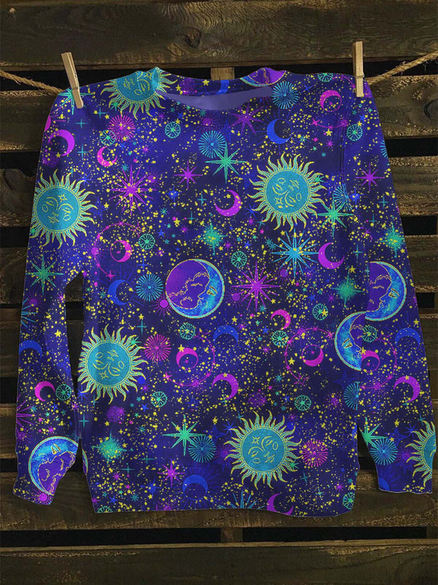 Unisex Star Moon Sun Printed Casual Sweatshirt