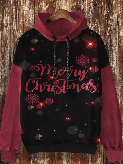 Unisex Christmas retro pattern printed casual fashion long sleeved hooded sweatshirt