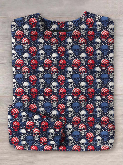 Unisex American Flag Skull Print Casual Sweater