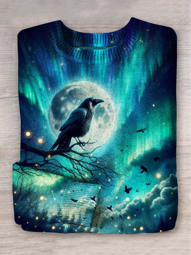 Unisex Aurora Raven Print Casual Sweater