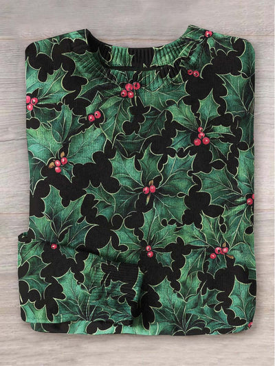 Unisex Christmas Holly Print Casual Sweater