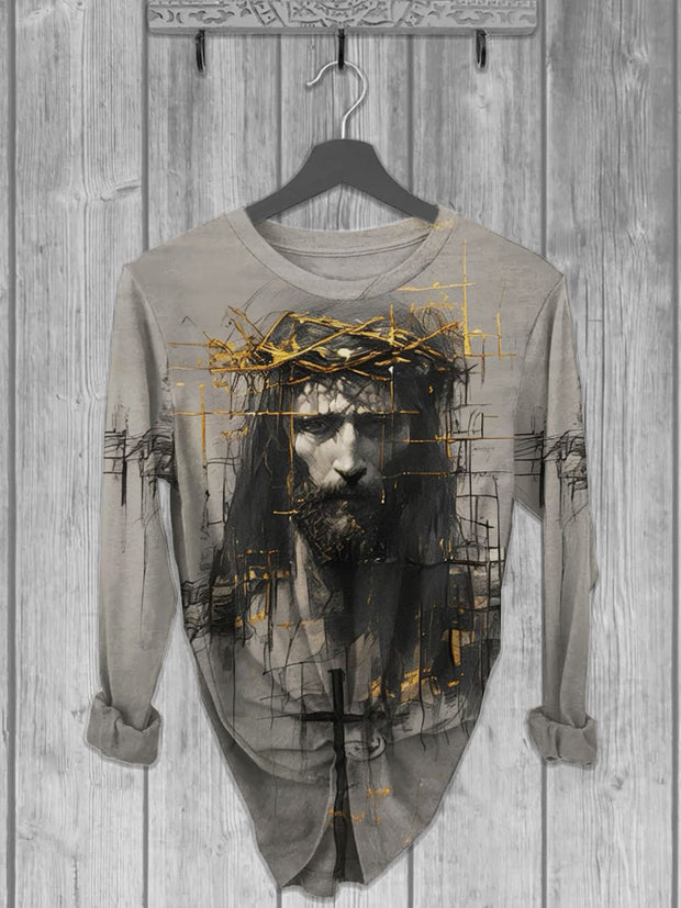 Unisex Jesus Printed crew neck casual long T-shirt