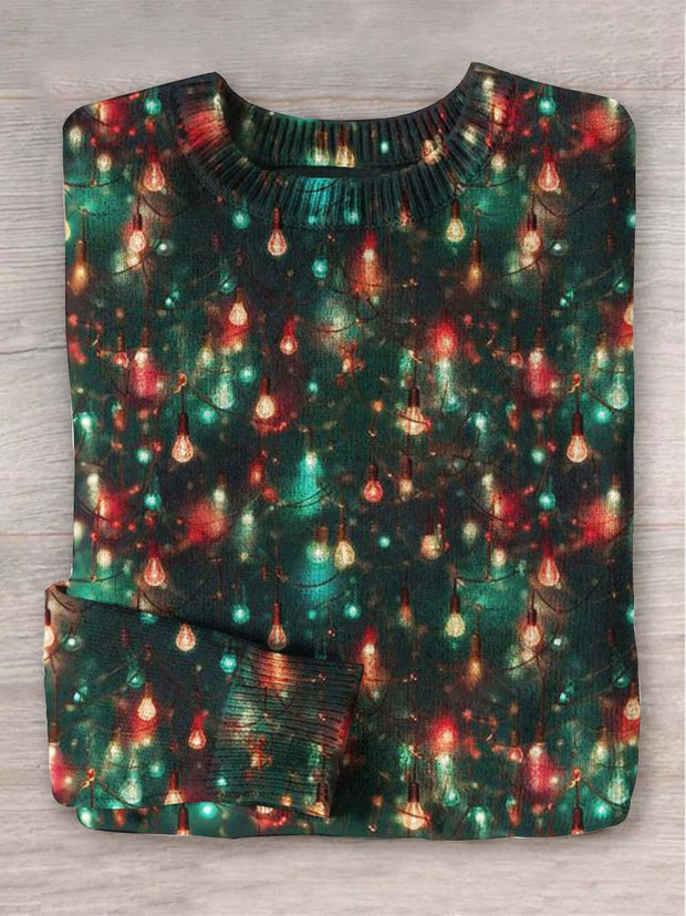 Unisex Christmas Light Bulb Print Casual Sweater