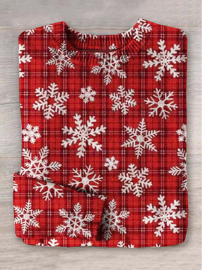 Unisex Christmas Plaid Snowflake Print Casual Sweater